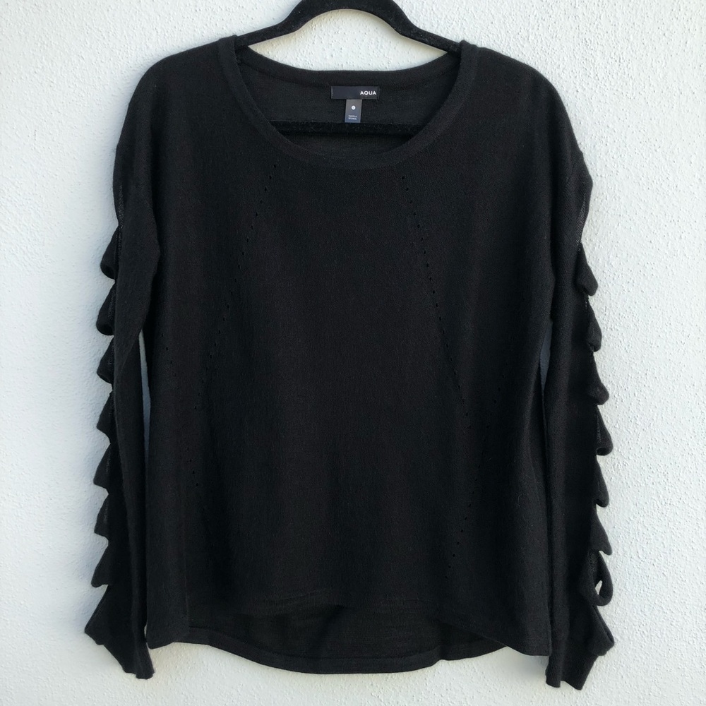 AQUA cold shoulder sleeve sweater w/ rounded neck